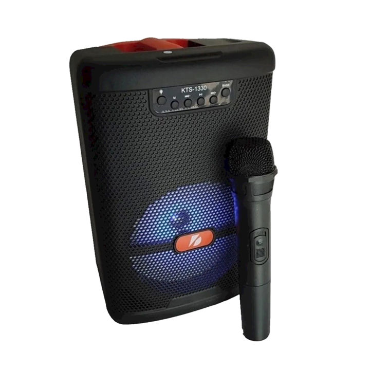KTS-1330 Portable Wireless Bluetooth Speaker with Led Light RGB Support Mic, FM, AUX, USB, SD Card Karaoke Speaker with Wireless Mic Buffel Subwoofer with FM Mic Music Player Party Box