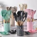 Silicone  Kitchenware  spoon  set Non-Stick Cookware Utensils Set Spatula Shovel Egg Beaters Wooden Handle Cooking Tool Set 13 pcs  Kitchen Spatula Gel Kitchenware Gadgets Ladle/Spoons Silicone Measuring Silica Colander and for Utensil Brush Spoon Heat. 