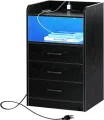 VTEC HOME Modern Lighted Bedside Table with 3 drawers / Side Table / End Table /Nightstand / Bedside Cabinet / Bedroom Furniture / Drawer Cupboard / Modern Furniture / Living Room Furniture / Lighted Furniture / Modern Bedside Cupboard - WLBC 1700. 