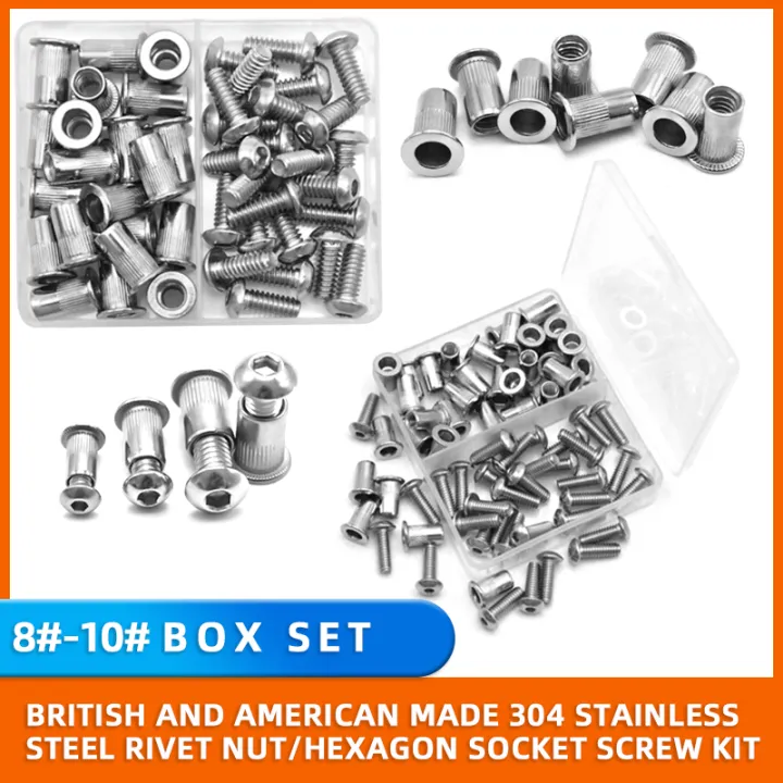 304%20Stainless%20Steel%20Pop%20Rivet%20Nuts%20Kit,%20Flat%20Rivnuts%20with%20Bolts%20&%20Screws%20-%20Assortment%20Kit%208-32,%2010-24,%201/4-20,%205/16-18%20-%20Image%203
