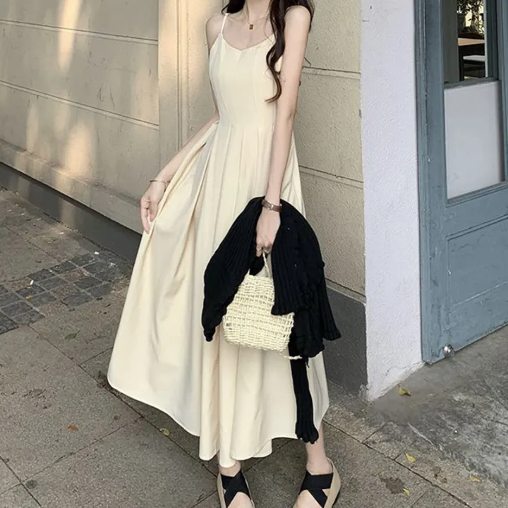 Korean%20High%20Waist%20Pleated%20Long%20Dress%20Ladies%20Summer%20Casual%20Sleeveless%20Holiday%20Beach%20Vestidos%20Elegant%20Spaghetti%20Strap%20Maxi%20Dresses%20-%20Image%206