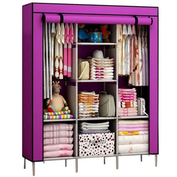 3 Door Storage Wardrobe Foldable And Movable Cloth/Fabric Wardrobe With Zip Up Collapsible Cupboard Model 88130