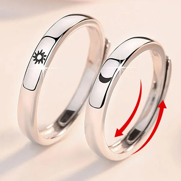 Sun & Moon Matching Rings For Couples - Personalized Promise Rings For Him & Her (Custom Engraving, Black, Sizes 6-10) - View #5