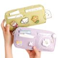 【HOT】 Kawaii Purple Canvas Pencil Case Cute Animal Badge Pink Pencilcases Large School Pencil Bags For Maiden Girl Stationery Supplies. 