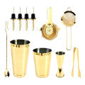11 PCS Cocktail Shaker Set with Boston Shaker Cup Stainless Steel Cocktail Mixology Kit with Bartender Shaker Hawthorne/ Fine Mesh Strainer Jigger Liquor Pourer Mixing Spoon & Fork Ice Tong Making Wi-ne Drinks Tool for Home Bar. 