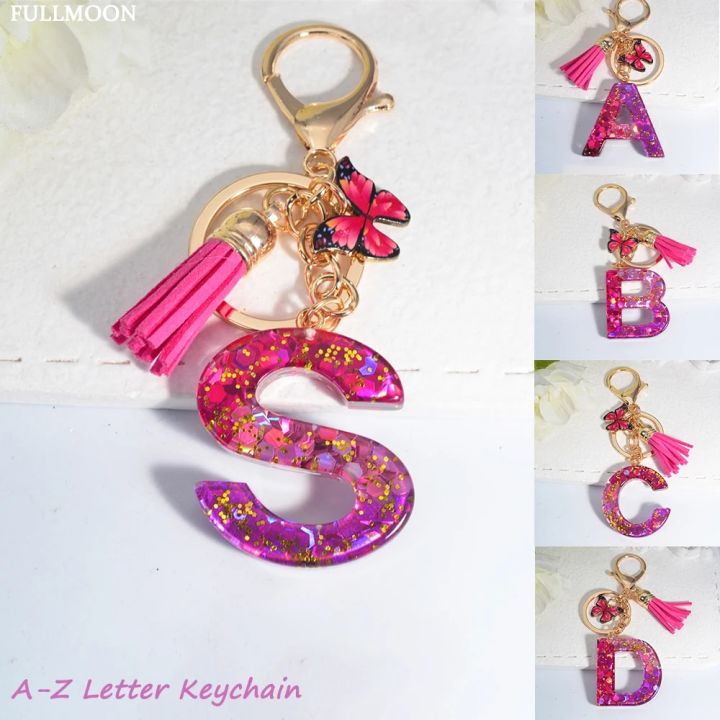 A-Z Shiny Sequin Letter Keychain Resin Couple Initial Name