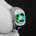 【IKE】Fashion Green Crystal Emerald Gemstones Diamonds Concise Rings for Men  White Gold Silver Color Jewelry Bague Trendy Bands. 