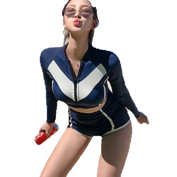 3pcs/set Women Sports Split Swimsuit Set Sunscreen Long Sleeves Swimsuit Swim Briefs Three-piece Suit