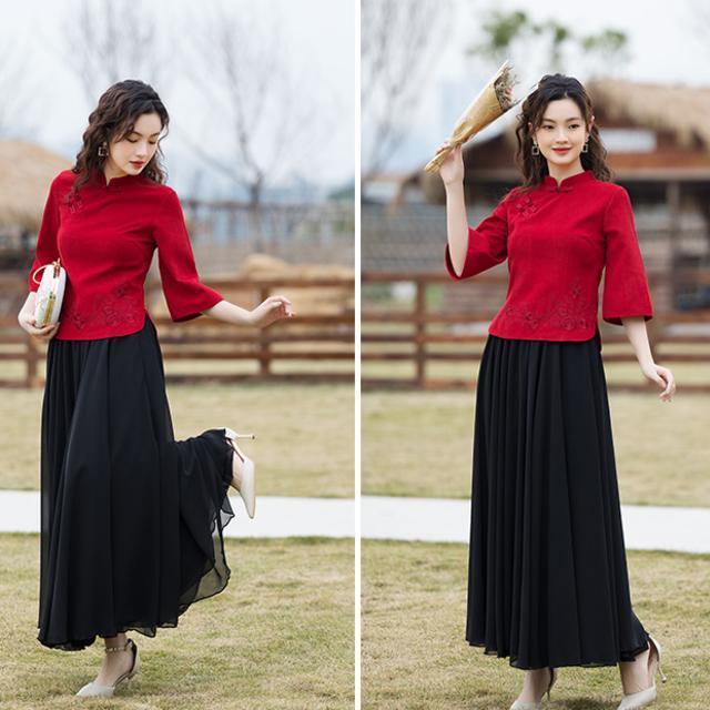 Spring and Summer Style Retro Hanfu Improved Cheongsam Chinese Button Knots Top New Republic of China Style Women's Clothes Tang Suit Outfit