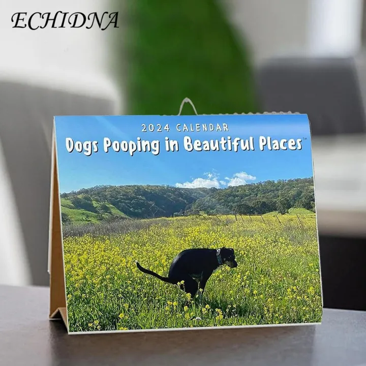Puppy Pooping Calendar 2024 Exquisite Pattern Wall Calendar Thick Sturdy Paper Fade-resistant Full Page Months Perfect for Dog Lovers in Southeast Asia Dog Poop Calendar
