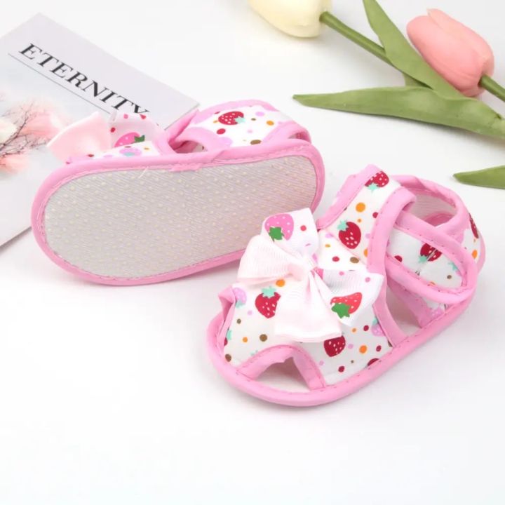 Baby%20Girls%20Soft%20Shoes%20Flat%20First%20Walkers%20Bowknot%20Strawberry%20Floral%20Print%20Princess%20Sandals%200-12M%20-%20Image%204