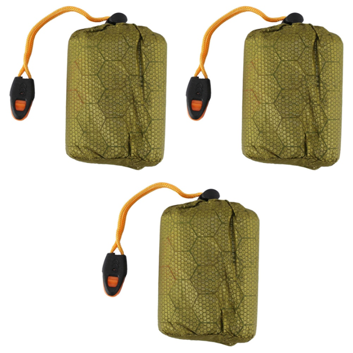 3X Emergency Sleeping Bag Bivy Sack with Whistle Outdoor Survival Sleeping Bag Thermal Blanket for Camping Backpacking