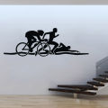 【Folio & Light】Triathlon Atlet Stiker Dinding Sepeda Berenang Run Olahraga Vinyl Dinding Stiker Kesehatan Kebugaran Mural Olahragawan Dekorasi. 