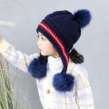 Kids Beanie Hat with Faux Fur Balls Cozy Winter Kids Beanie Hat with Three Pompoms Warm Ear Protection for Boys Girls 2-7t Trendy Knitted Hat for Children Baby Accessories Babies Fleece-lined Hat. 