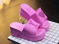 Women's Summer Cute Heart-Shaped 5CM Thick-Soled Wedge-Heeled Slippers Soft-Soled Mid-Heel Flip-Flops Non-Slip Beach Shoes. 