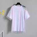 Single Piece / Suit Two-Piece Summer 2024 New Fashion All-Matching Mesh Short Sleeve T Shirt Top + Women's Denim Shorts. 