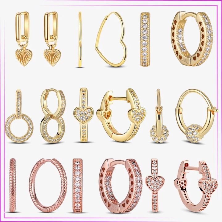2023 Brand New 925 Silver Earring Original Brand Round Rose Gold Earrings Hoop Type Fashion Women Exquisite Stud Earrings Gift