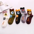 5 Pairs New Fashion Colorful Harajuku Korean Kawaii Cute Women Socks Cat Dog Owl Stripe Avocado Girl Cotton Cartoon Socks. 