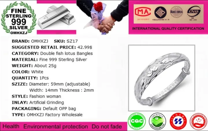 %E3%80%90ZOSR%E3%80%91fashion%20Double%20fish%20lotusn%20woman%20kpop%20star%20Fine%20999%20Sterling%20Silver%20adjustable%20bracelet%20Bangles%20gift%20SZ17%20-%20Image%204