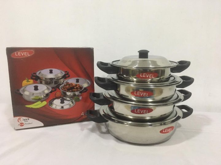 4 Pcs Stainless Steel Cookware Pan Set with Lid (Oscar) | Induction Safe