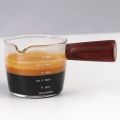 Glass Measuring Cup Espresso Shot Glass 75ML Triple Pitcher Barista Single Spouts with Wood Handle. 