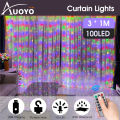 Auoyo Curtain Lights 300 LED Curtain Fairy String Lights with Remote USB Plug in Copper Wire Lights for Bedroom Wedding Party Home Garden Indoor Wall Christmas Decorations. 
