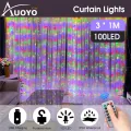 Auoyo Curtain Lights 300 LED Curtain Fairy String Lights with Remote USB Plug in Copper Wire Lights for Bedroom Wedding Party Home Garden Indoor Wall Christmas Decorations. 