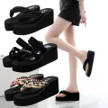 Women's High Heel Platform Slippers Beach Non-Slip Flip-Flops Women's Summer Fashion Outdoor Flip-Flops Student Slippers. 