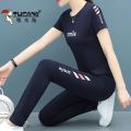 Loose Casual 2024 Sports Suit Women's Two-Piece Set Slimming and Fashionable Summer New Running Suit Pure Cotton Woodpecker. 