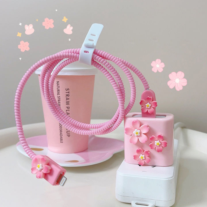 Flower Case For Apple 18w/20w Charger Protective Case Is Applicable For IPhone 15 14 13 12 11 Data Cable Protector Shell Sleeve