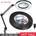 magnifying glass NEW 200MM Diam 120 LED 8X Magnifying Glass for Reading Soldering station phone with LED light stand Illuminated magnifierInspection Tools. 