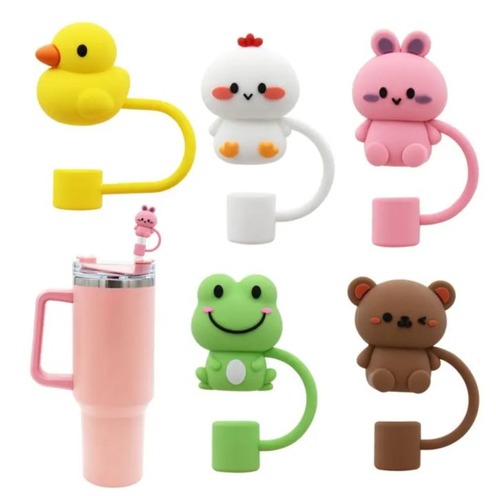 Drinkware Accessories 10mm Animal Shape Straw Topper Silicone Reusable Straw Cover Dust-Proof 3D Straw Cap 30&40 Oz Tumbler