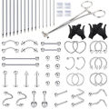 60PCS Body Piercing Tool Kit 14G Disposable Professional Body Self Piercing Kits Clamp Gloves Tools Ear Lip Nose Navel Piercings. 