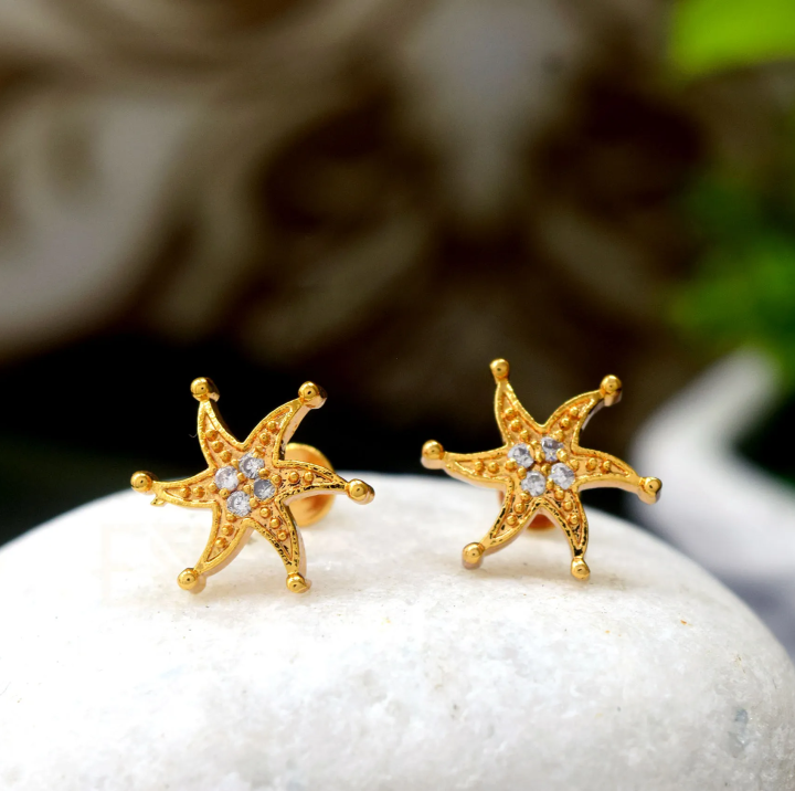 Elegant Star earrings Gold tone plate Stud Earrings newest Girls Womens Jewellery Valentine Gift Gift for her