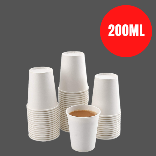 Paper Cups, White Paper Coffee Cups, Disposable White Hot Coffee Paper Cups, Disposable Water Paper Cups - 200ML (Pack of 50Pcs).