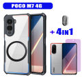 4IN1 Poco M7 4G Anti-fall Mobile Phone Case With Ring Iron Sheet Magnet for Poco F7 C71 C85 C75 Redmi 15C 15 Screen protector Film+lens film+back film. 