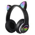 Bluetooth 5.0 Earphone Wireless Headset Cute Cat Ear Glitter Lamp Holder Wearable Foldable Headset. 