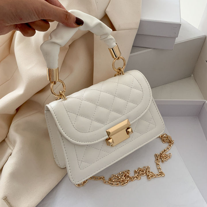 【FOOT SOFA】Women's Bag Popular Ins Women's Bag 2023 Classic Korean Fashion Hand Bag Small Square Chain Crossbody Bag