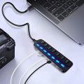 【EleganceWorld】USB 3.0 Splitter,7 Port USB Data Hub with Power Adapter and One Charging Port,Individual On/Off Switches and Lights 20CB. 