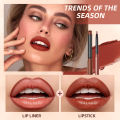 QIBEST 2pcs Lipstick Lipliner Pen Set Matte Nude Lip Liner Pencil Waterproof Long Lasting Lipstick Pen Contour Makeup For Women. 