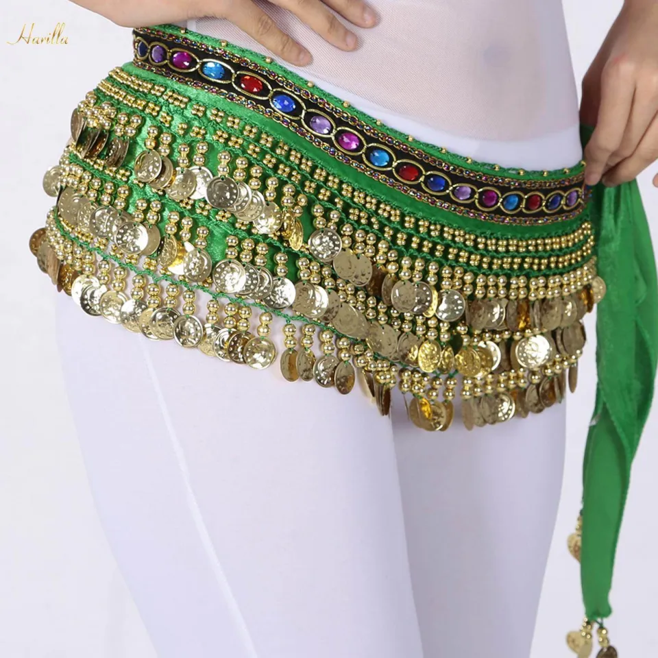 Belly Dance Hip Scarf Wrap Sparkly Waist Chain for Tango Samba Festival Green Daraz.lk