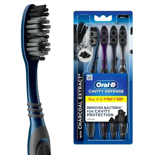 Oral B Cavity Defense 123 Black Manual Toothbrush for adults with charcoal extract- Medium (Pack of 4) FROM INDIA (SAM)