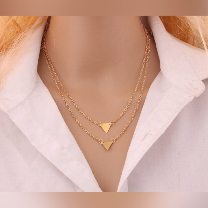 New Choker Fashion Multi-layer Triangle Geometric Design Gold Layered 2 Necklace For Women Charm Gift Jewelry Gold Plated - WN026
