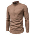 〓Highest Level〓COD〓2025 Cross-Border Foreign Trade Men's Fashion Slim Fit Solid Color Long Sleeve Business Stand Collar Cotton Linen Half-Open Men's Shirt 〓COD〓. 