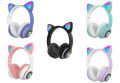 Kids Wireless Headphones Cat Ear LED Light Up Bluetooth Foldable Headphones Over Ear. 