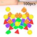 100 Pieces Geometric Solids Translucent Color Building Blocks for Playroom. 