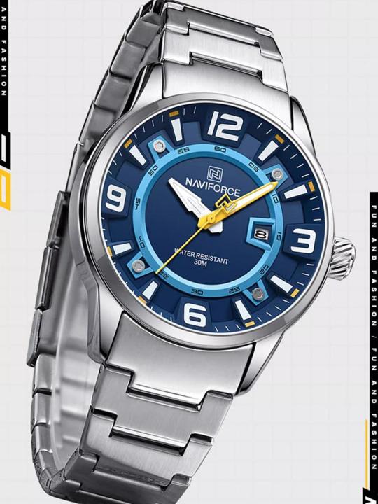 Naviforce watch men's luxury brand simple stainless steel strap luminous youth waterproof quartz watch