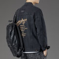 Smoky Gray Vintage Denim Jacket Men 2024 New Simple Trendy Loose All-Matching Work Clothes Denim Jacket. 