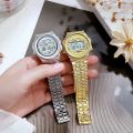 Vintage Fashion Small Round Watch Steel Band Small Gold Watch Unisex Hong Kong Style Exquisite Digital Display Luminous Electronic Watch. 
