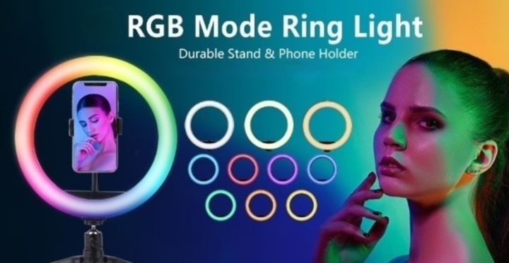 10-Inch RGB Ring Light with Dynamic Color Settings, Adjustable Stand, and Phone Mount for Professional TikTok, YouTube, and Instagram Lighting